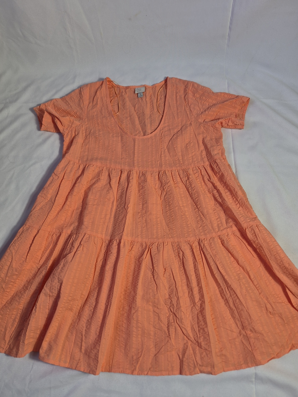 Babydoll Dress M Ruffled  Peach CORAL Short Sleeve Mini Dress Cotton M NWOT